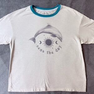 American Eagle Outfitters White Tee with Dolphin Graphic